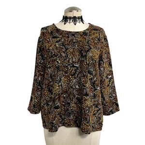 Vintage Y2K 90's Autumn Fall Leaves Whimsigoth Grunge Boho Flowy Blouse L